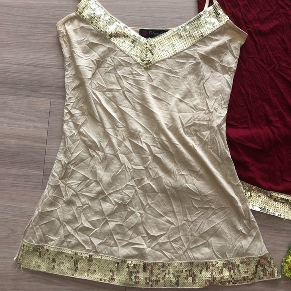 Volume One Cream nightclub camisole w/sequins. - Picture 1 of 2